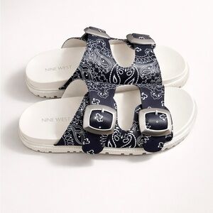 NWOT Nine West Paisley Buckle Slide Sandals - Size 8.5